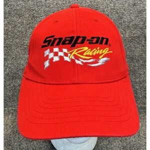 Vintage Snap-on Racing Downforce Red Strapback Hat Cap Checkered Flag